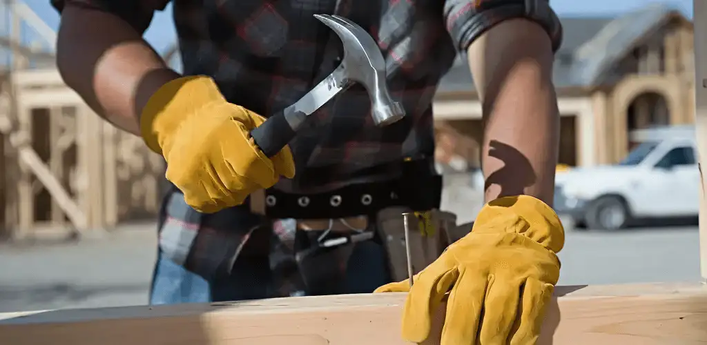 Handyman fixing wood trim with a hammer for home repairs in Fort Collins, CO