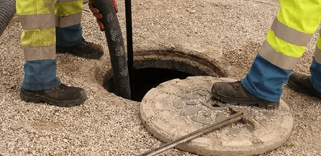 Drain cleaning crew clearing a sewer access point with professional equipment in Fort Collins, CO