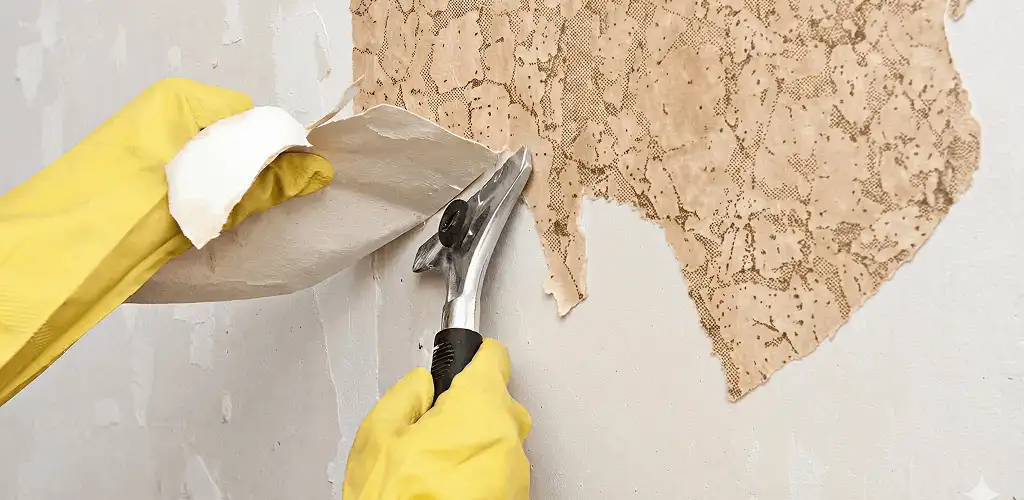 Wallpaper removal service stripping old wallpaper from a wall in Fort Collins, CO